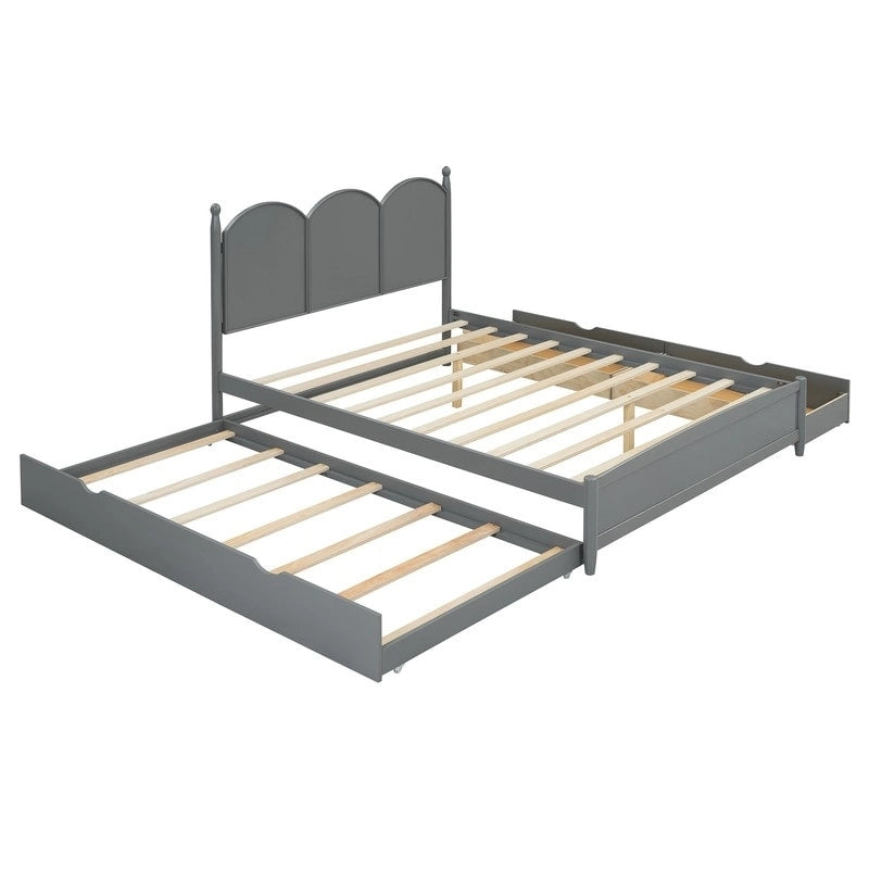 Lit plate-forme avec tête de lit vintage, cadre de lit multifonctionnel avec rangement