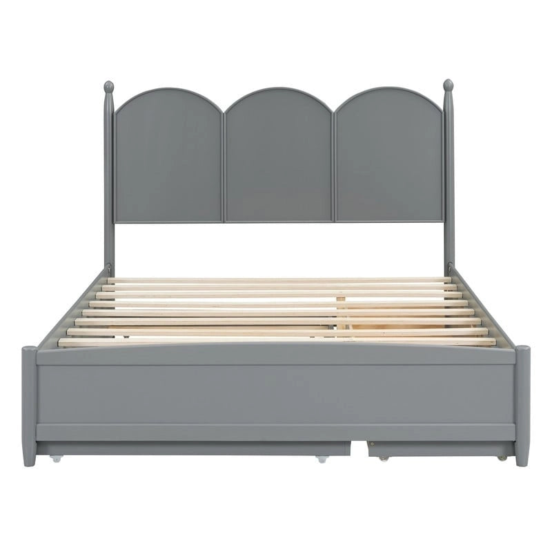 Lit plate-forme avec tête de lit vintage, cadre de lit multifonctionnel avec rangement