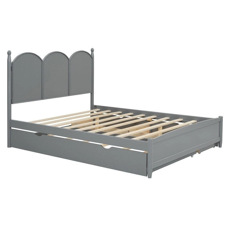 Lit plate-forme avec tête de lit vintage, cadre de lit multifonctionnel avec rangement