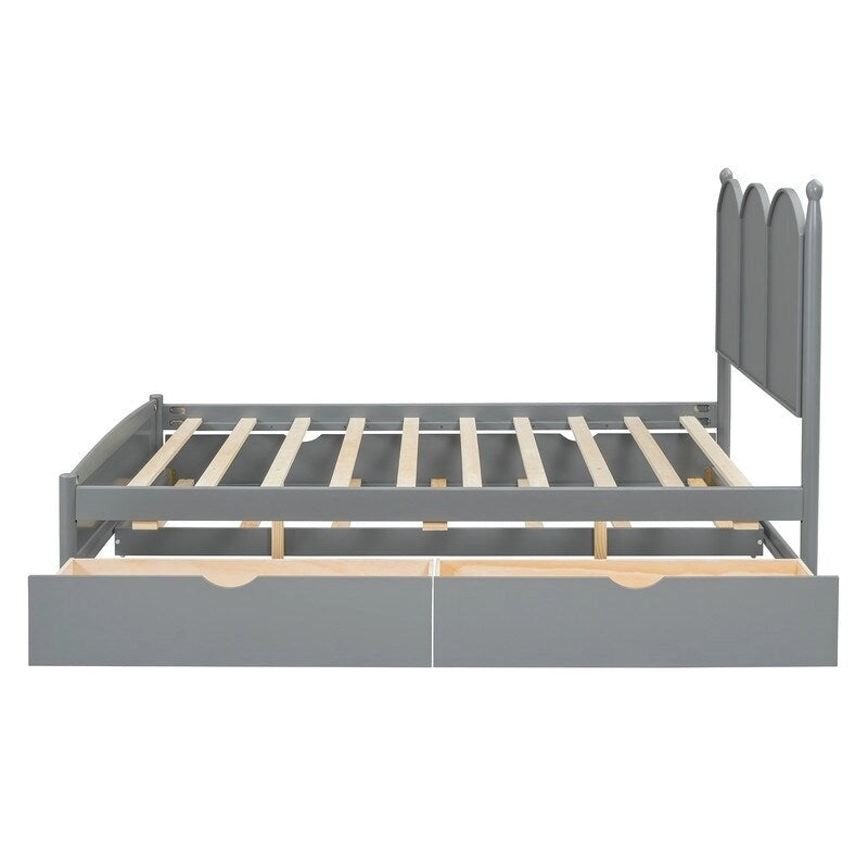 Lit plate-forme avec tête de lit vintage, cadre de lit multifonctionnel avec rangement