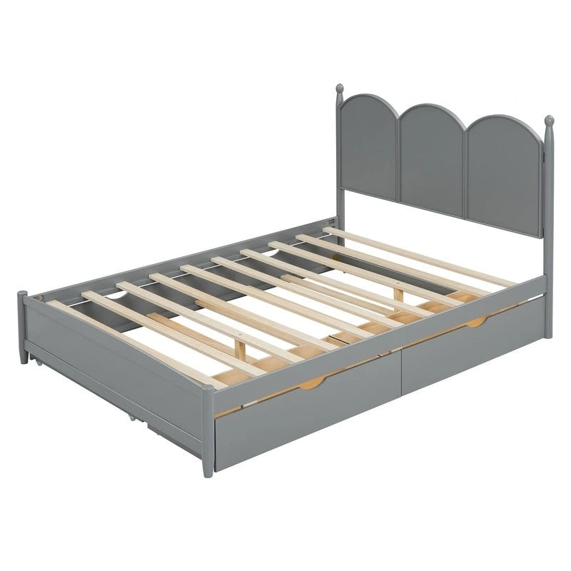 Lit plate-forme avec tête de lit vintage, cadre de lit multifonctionnel avec rangement