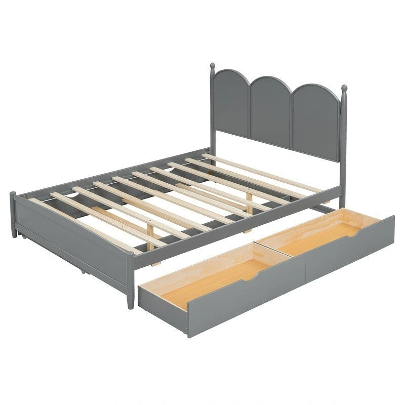 Lit plate-forme avec tête de lit vintage, cadre de lit multifonctionnel avec rangement