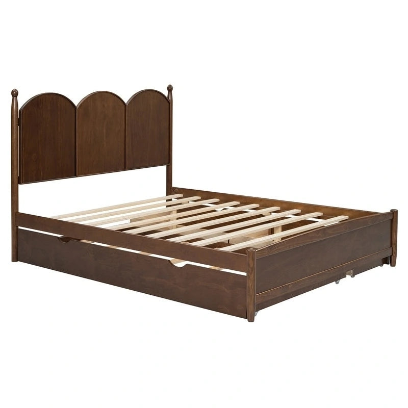 Lit plate-forme avec tête de lit vintage, cadre de lit multifonctionnel avec rangement