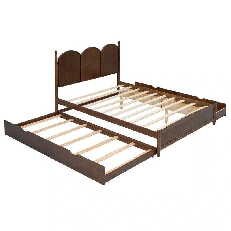 Lit plate-forme avec tête de lit vintage, cadre de lit multifonctionnel avec rangement