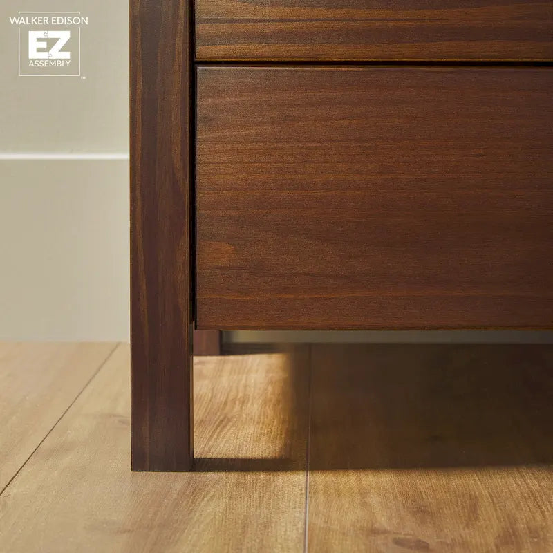 Commode en bois massif avec plateau en verre trempé