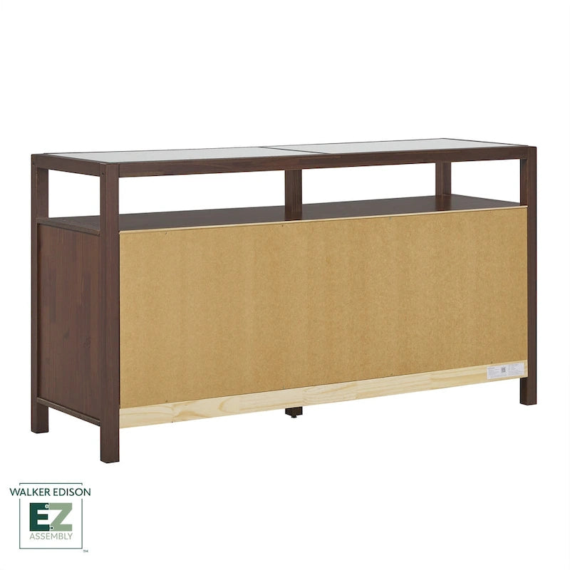 Commode en bois massif avec plateau en verre trempé