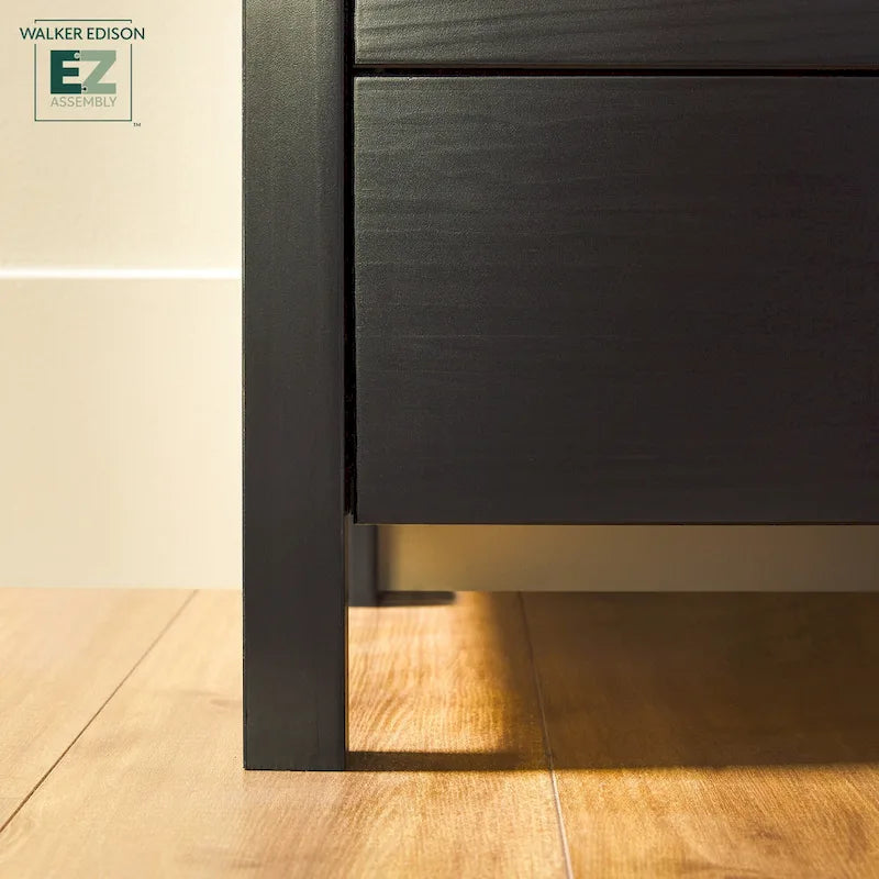 Commode en bois massif avec plateau en verre trempé