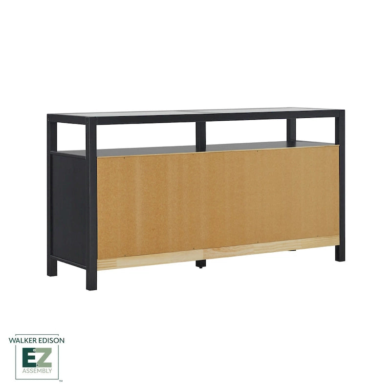 Commode en bois massif avec plateau en verre trempé
