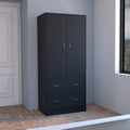 Armoire double porte moderne avec deux tiroirs et une tringle à vêtements