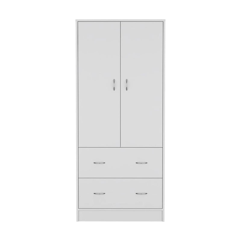 Armoire double porte moderne avec deux tiroirs et une tringle à vêtements