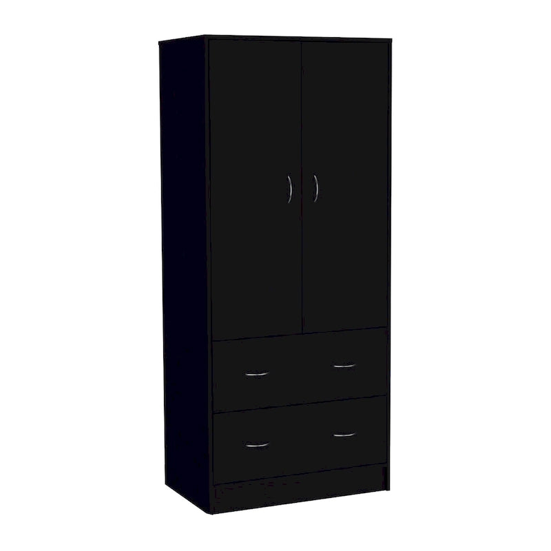 Armoire double porte moderne avec deux tiroirs et une tringle à vêtements