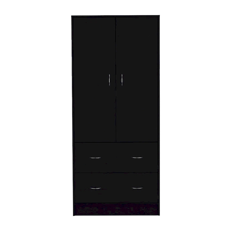 Armoire double porte moderne avec deux tiroirs et une tringle à vêtements