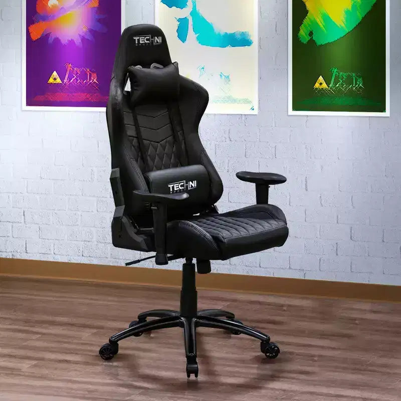 Chaise de jeu vidéo ergonomique de style baquet avec dossier haut, pivotante et réglable
