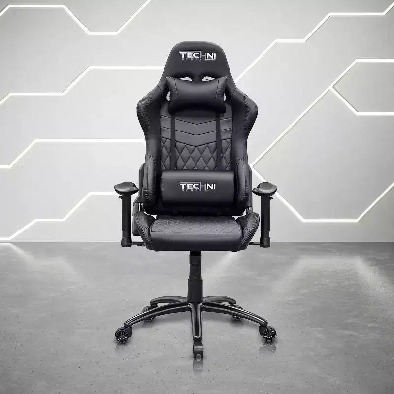 Chaise de jeu vidéo ergonomique de style baquet avec dossier haut, pivotante et réglable
