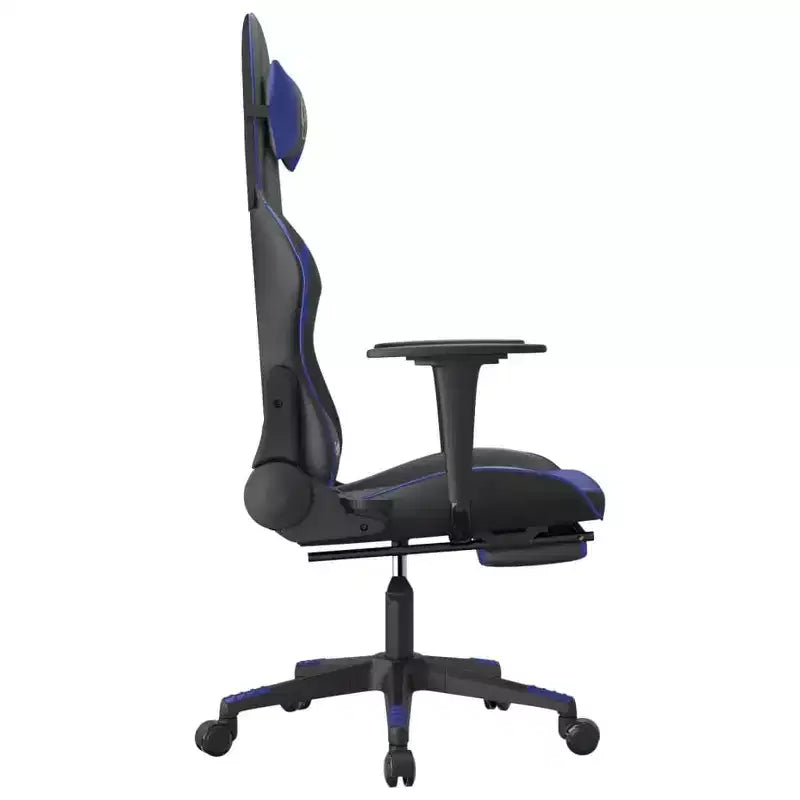 Chaise de gaming avec repose-pieds, noir et bleu, similicuir