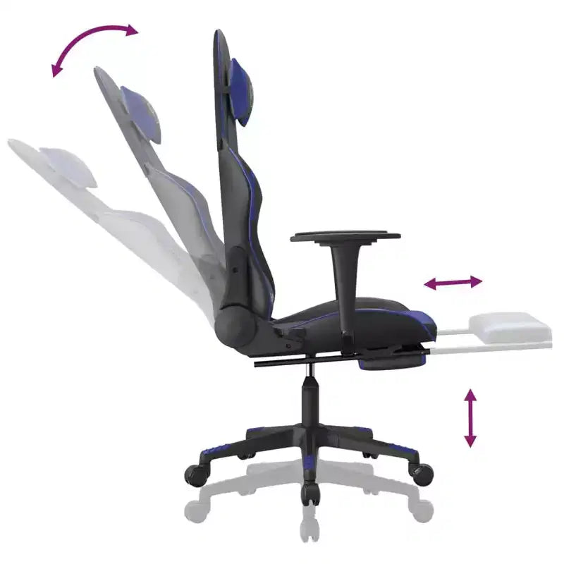 Chaise de gaming avec repose-pieds, noir et bleu, similicuir