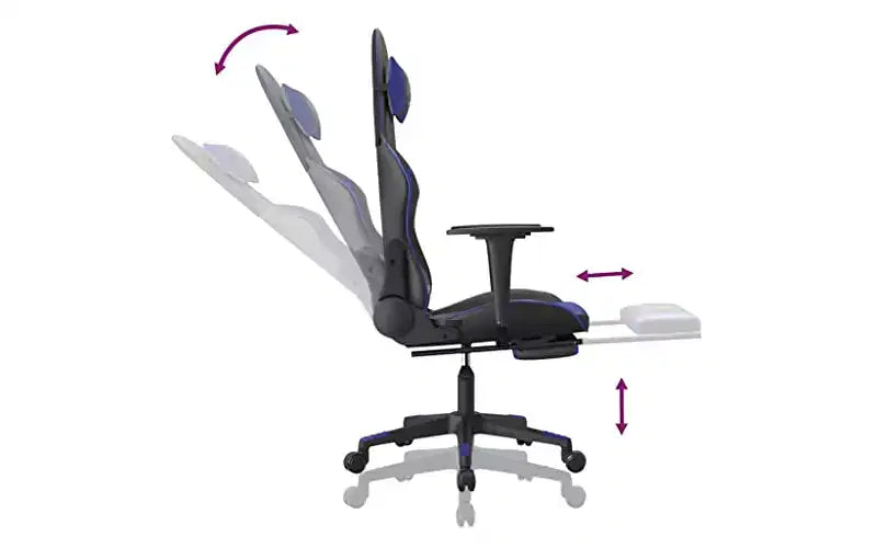 Chaise de gaming avec repose-pieds, noir et bleu, similicuir