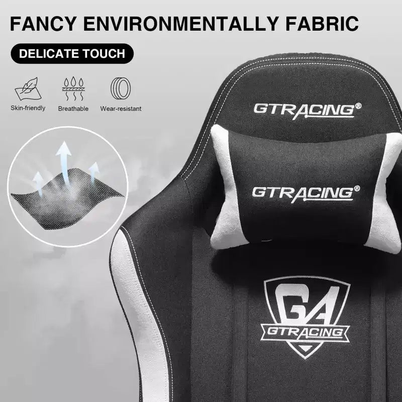 Chaise de Bureau Inclinable Gaming en Tissu Réglable en Hauteur avec Repose-Pieds