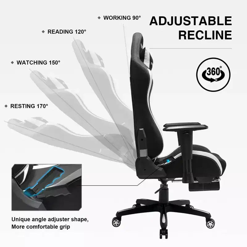 Chaise de Bureau Inclinable Gaming en Tissu Réglable en Hauteur avec Repose-Pieds