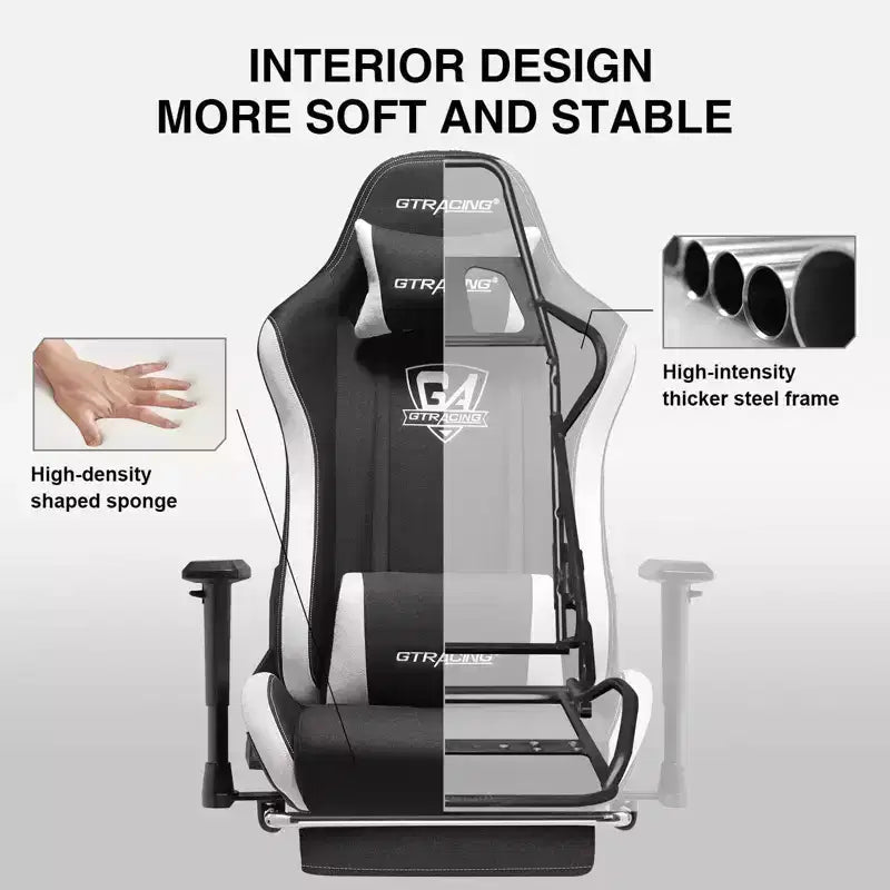 Chaise de Bureau Inclinable Gaming en Tissu Réglable en Hauteur avec Repose-Pieds