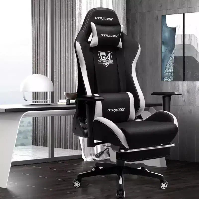 Chaise de Bureau Inclinable Gaming en Tissu Réglable en Hauteur avec Repose-Pieds