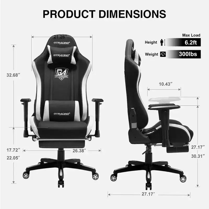 Chaise de Bureau Inclinable Gaming en Tissu Réglable en Hauteur avec Repose-Pieds