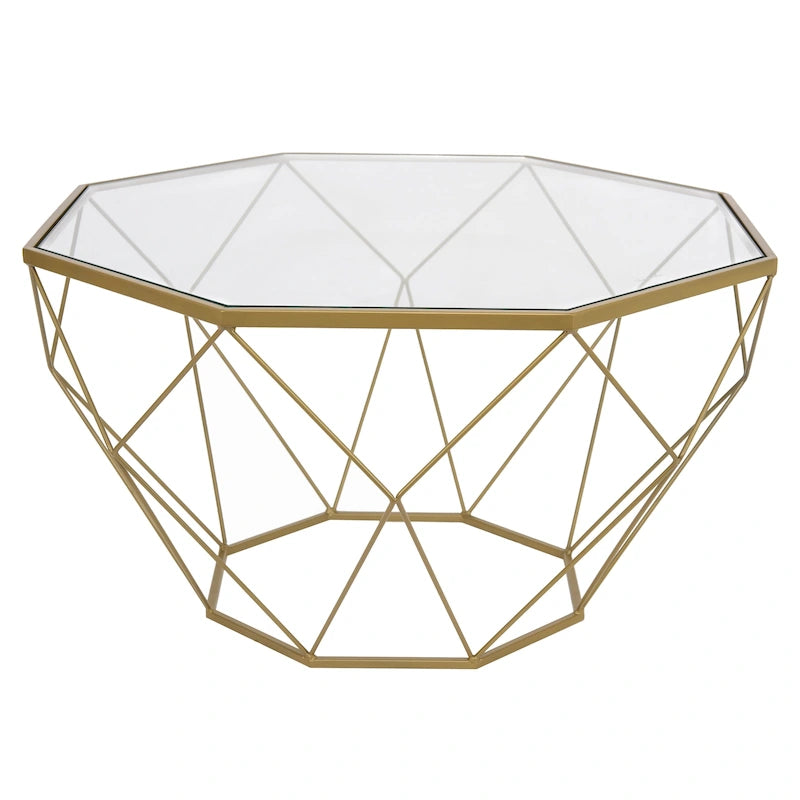 Table basse moderne octogonale avec plateau en verre trempé