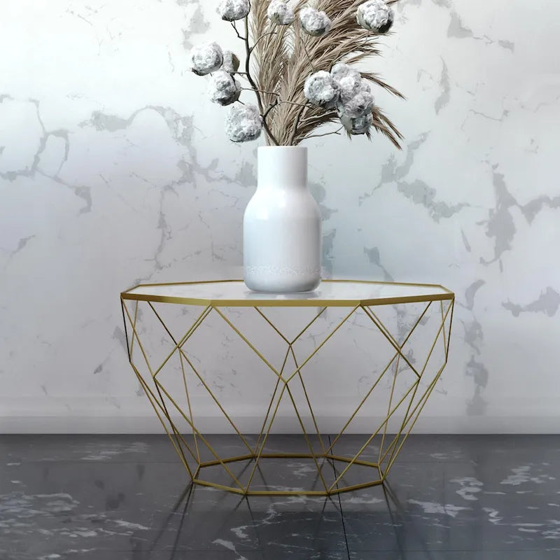 Table basse moderne octogonale avec plateau en verre trempé