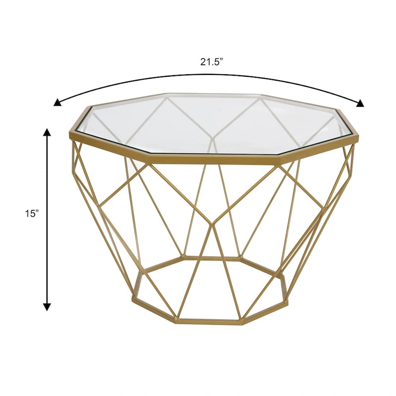 Table basse moderne octogonale avec plateau en verre trempé