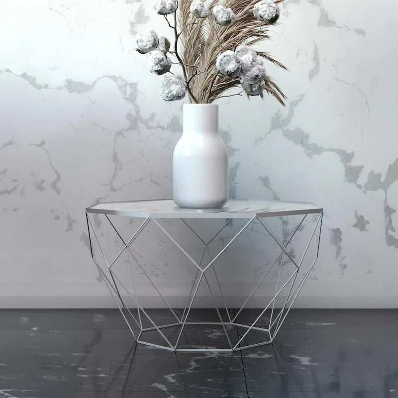 Table basse moderne octogonale avec plateau en verre trempé
