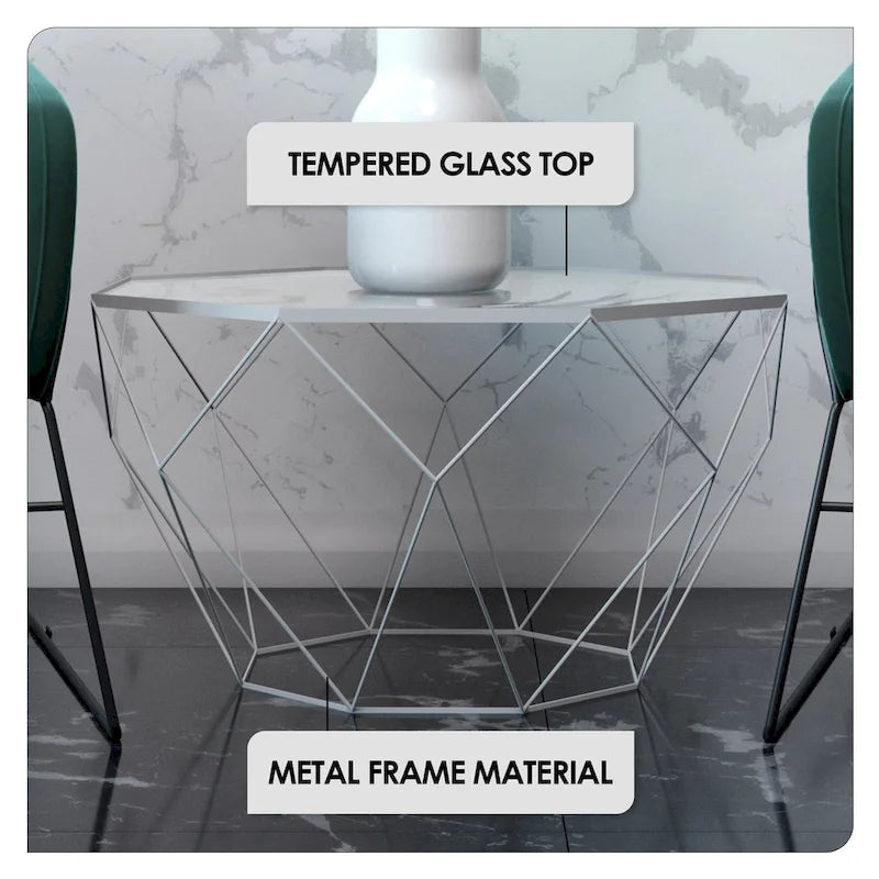 Table basse moderne octogonale avec plateau en verre trempé