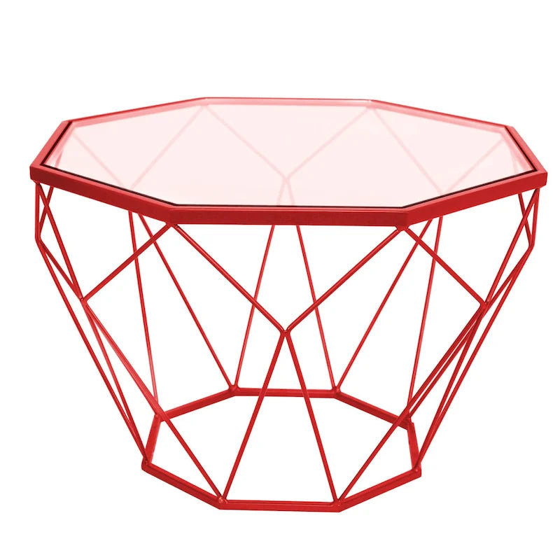 Table basse moderne octogonale avec plateau en verre trempé