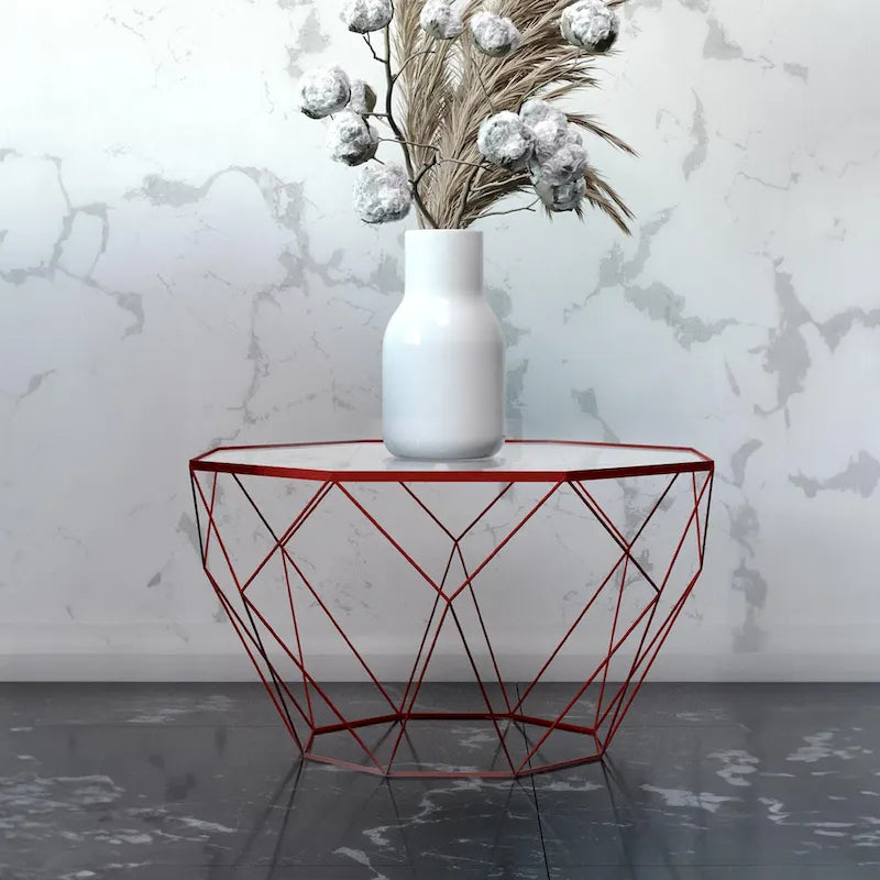 Table basse moderne octogonale avec plateau en verre trempé