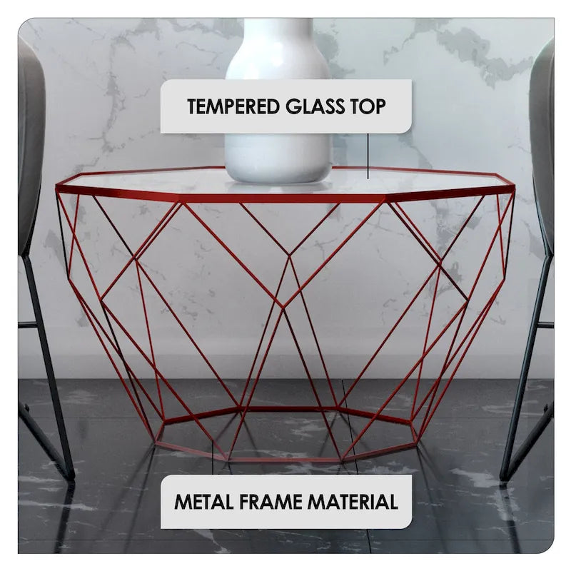 Table basse moderne octogonale avec plateau en verre trempé