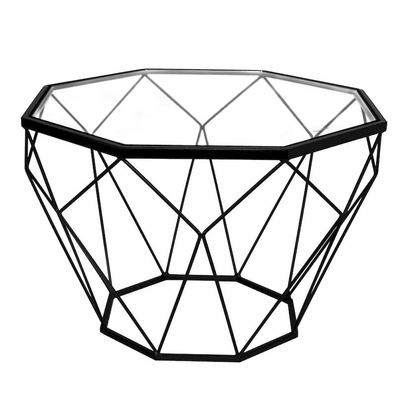Table basse moderne octogonale avec plateau en verre trempé
