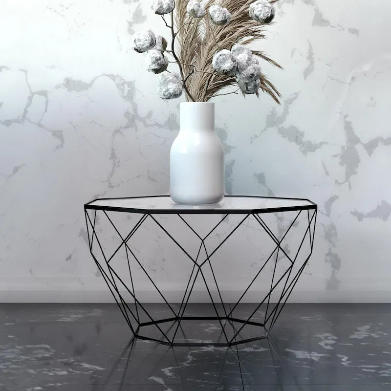 Table basse moderne octogonale avec plateau en verre trempé