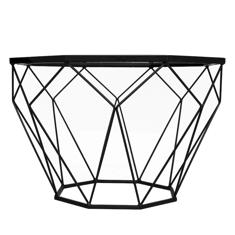 Table basse moderne octogonale avec plateau en verre trempé