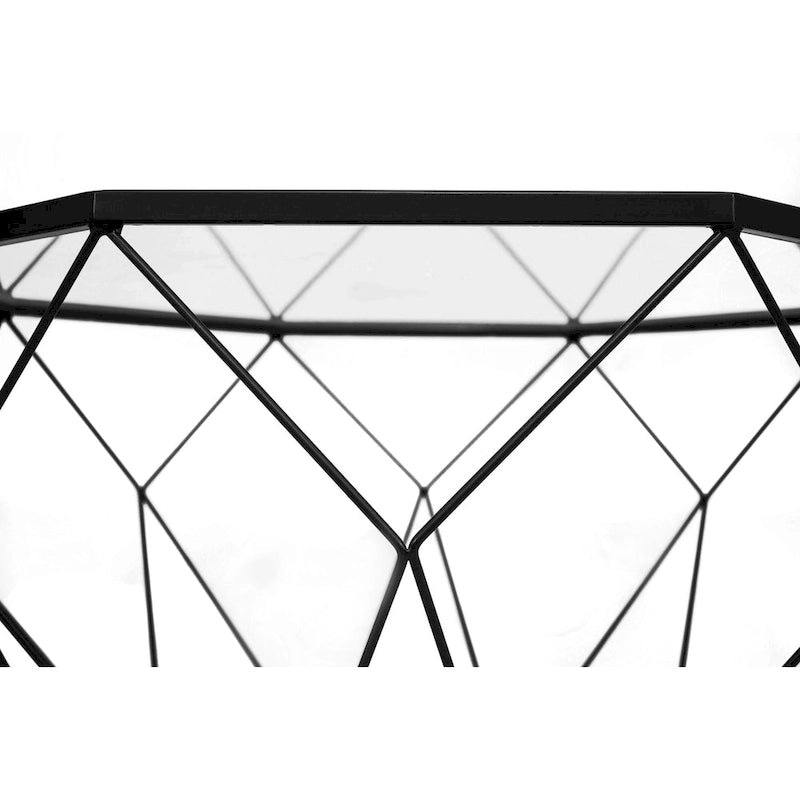 Table basse moderne octogonale avec plateau en verre trempé