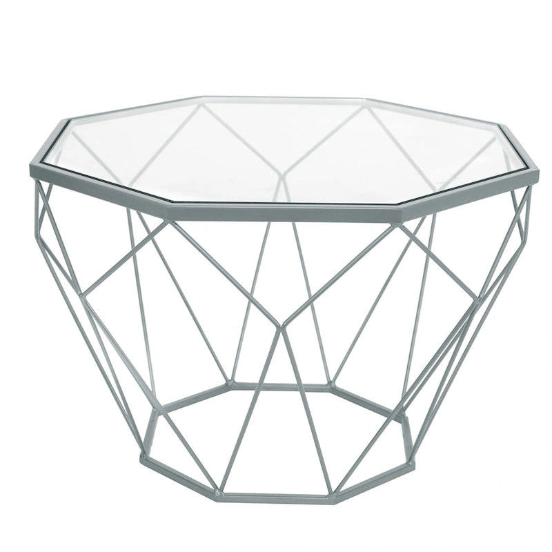 Table basse moderne octogonale avec plateau en verre trempé