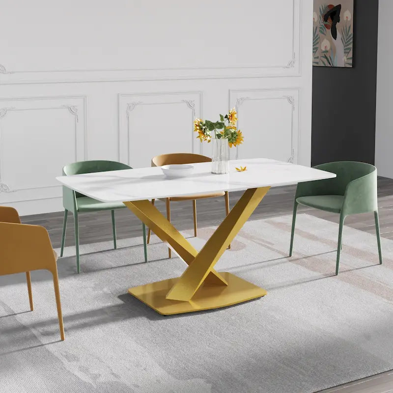 Table à manger moderne avec plateau en pierre d'ardoise et pieds en métal, table à manger en marbre