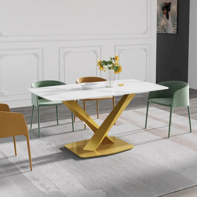 Table à manger moderne avec plateau en pierre d'ardoise et pieds en métal, table à manger en marbre