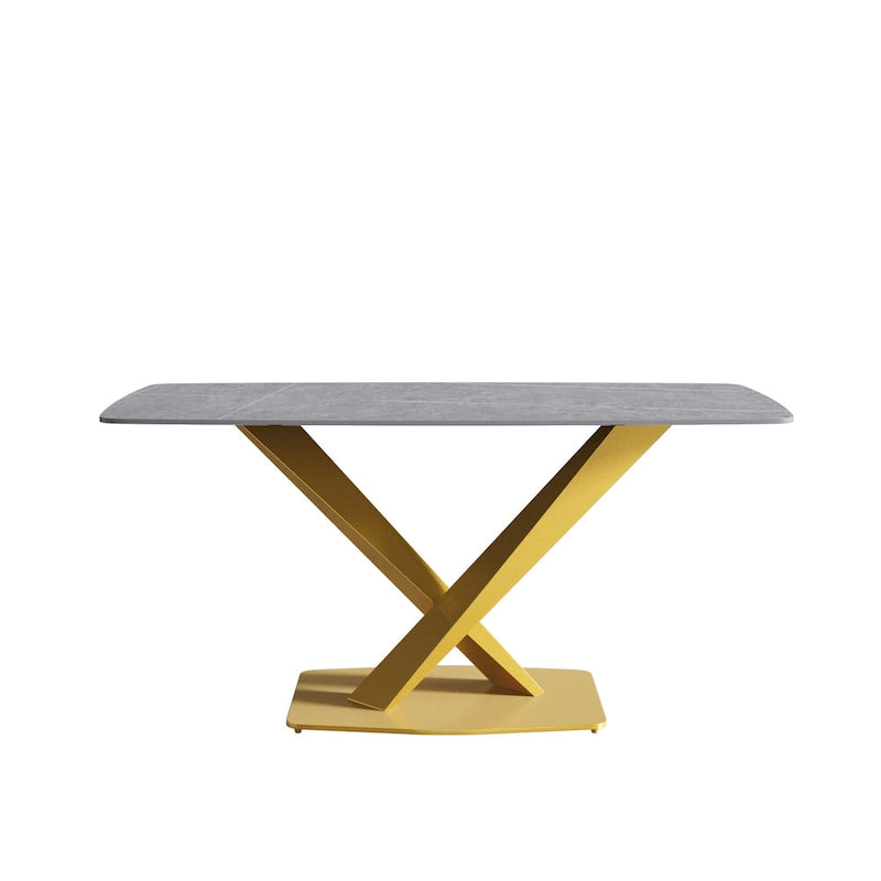 Table à manger moderne avec plateau en pierre d'ardoise et pieds en métal, table à manger en marbre