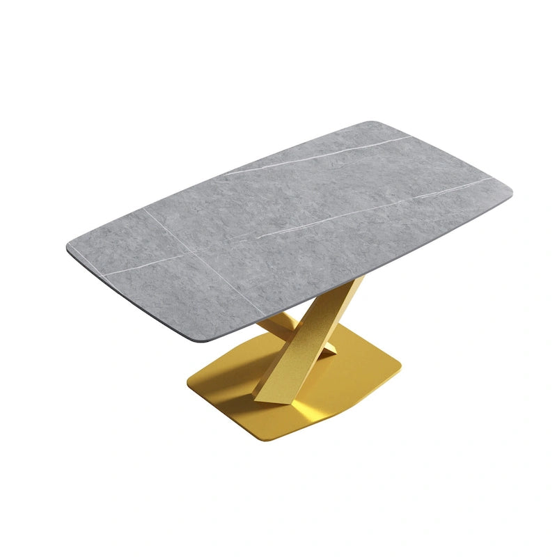 Table à manger moderne avec plateau en pierre d'ardoise et pieds en métal, table à manger en marbre
