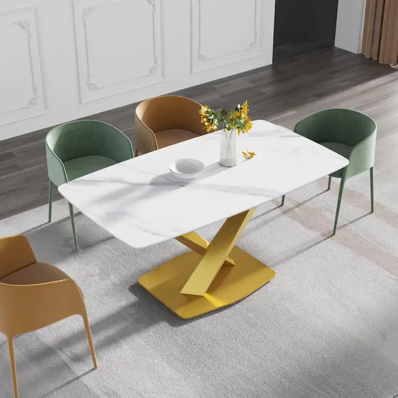 Table à manger moderne avec plateau en pierre d'ardoise et pieds en métal, table à manger en marbre