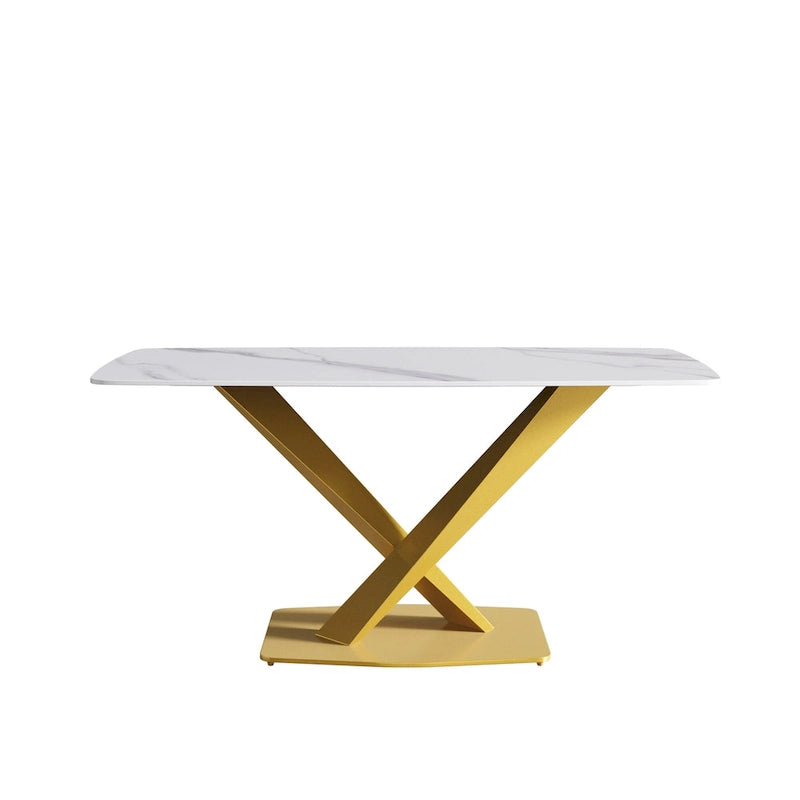 Table à manger moderne avec plateau en pierre d'ardoise et pieds en métal, table à manger en marbre