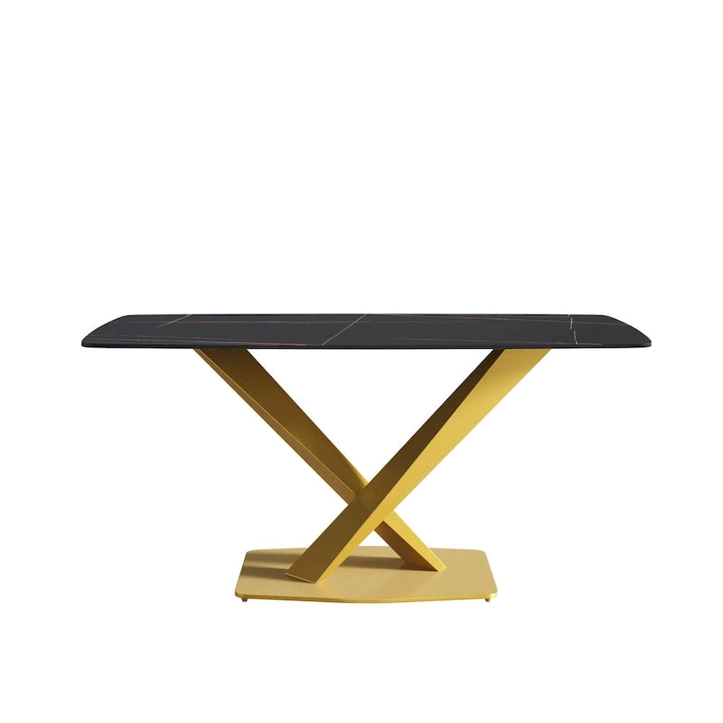 Table à manger moderne avec plateau en pierre d'ardoise et pieds en métal, table à manger en marbre