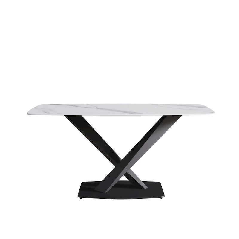 Table à manger moderne avec plateau en pierre d'ardoise et pieds en métal, table à manger en marbre