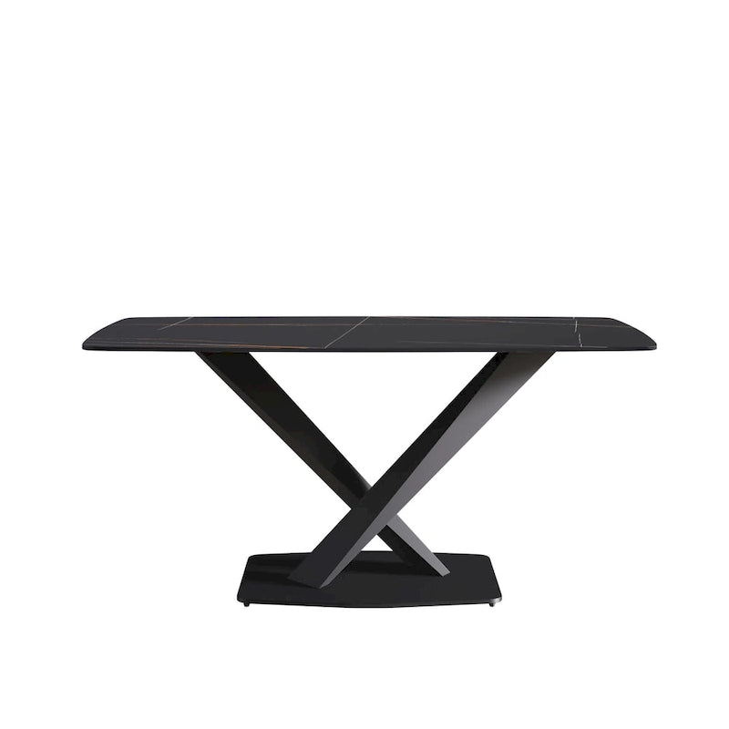 Table à manger moderne avec plateau en pierre d'ardoise et pieds en métal, table à manger en marbre