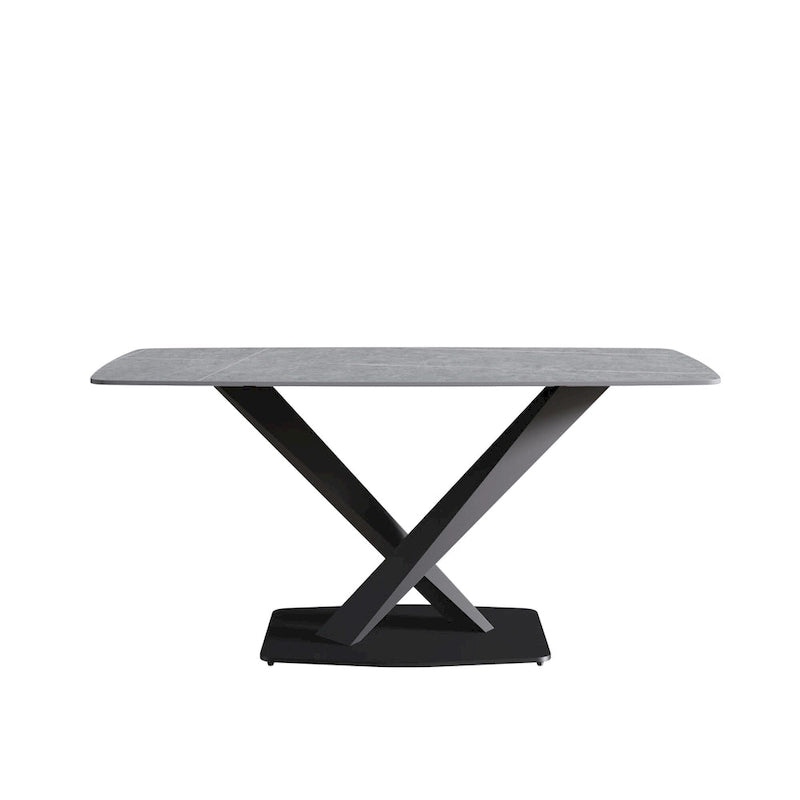 Table à manger moderne avec plateau en pierre d'ardoise et pieds en métal, table à manger en marbre