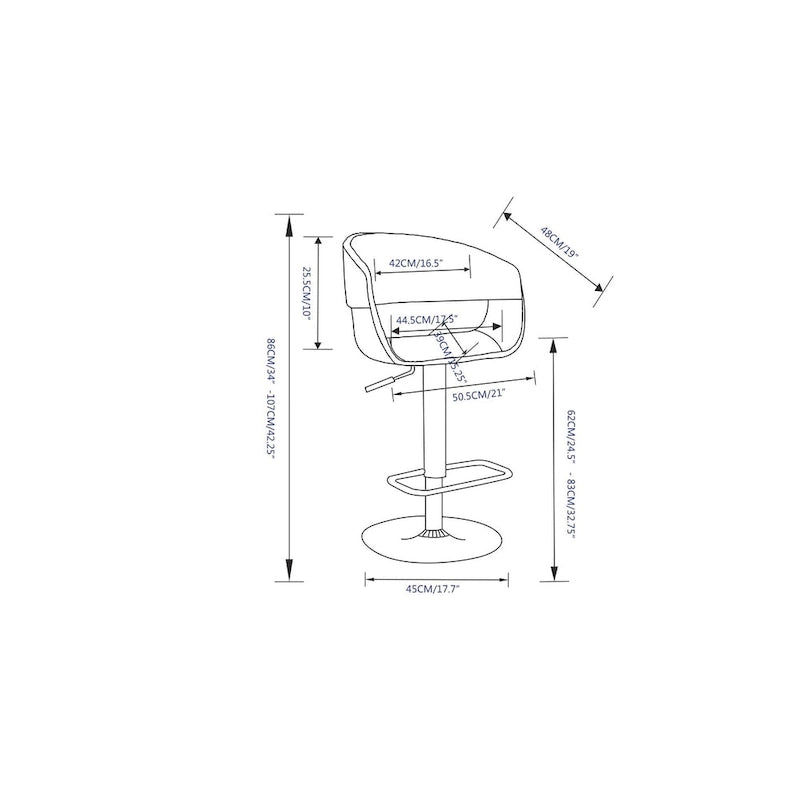 Tabouret de bar pivotant réglable de style Mid-Century Modern